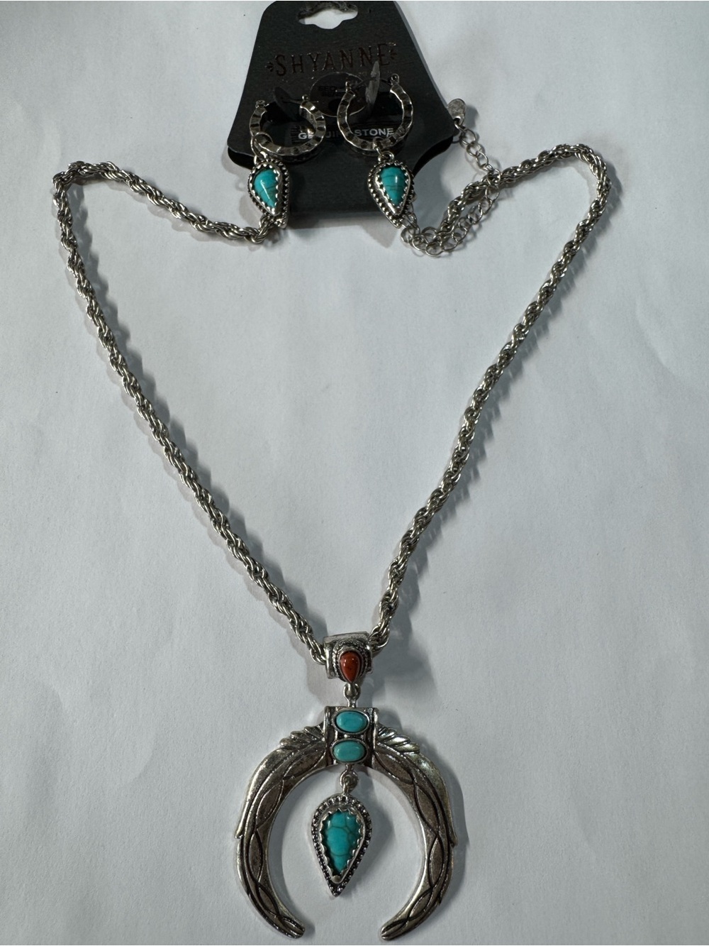 27cm Shyanne Silver Tone Necklace and Earring Set & Turquoise and Coral Accents